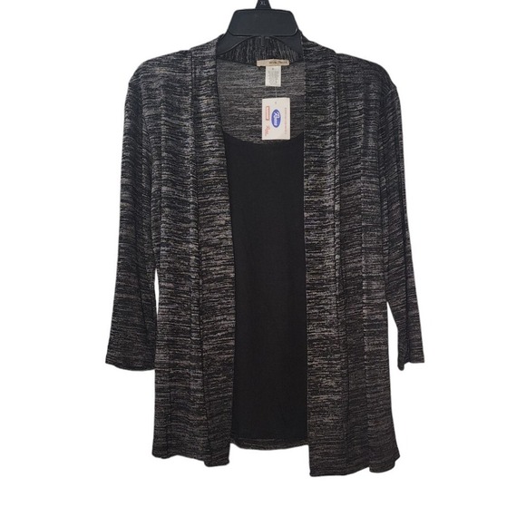 Ultra Teeze Cardigan Tank Top Set Duster Open‎ Front Knit Black Gray Small - Picture 1 of 3